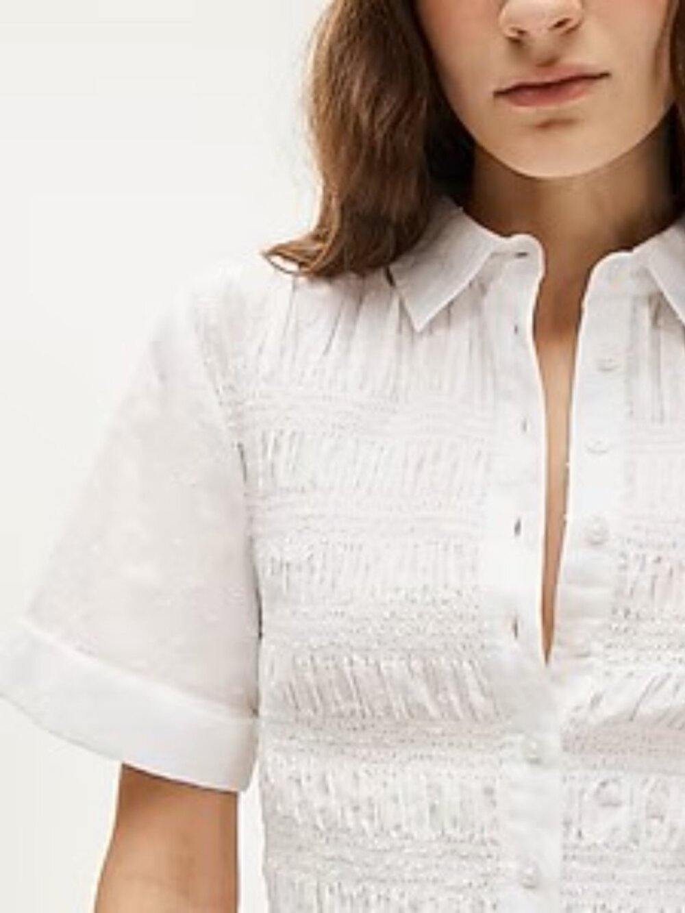 NWT J. Crew Short Sleeve Smocked Button Front Shirt (CT051), White, Medium - Picture 3 of 14
